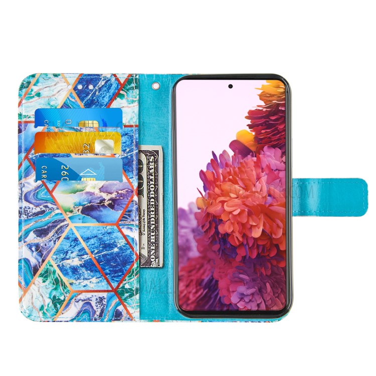 TPU + PU Leather Splicing Marble Pattern Wallet Stand Case for Samsung Galaxy S21 Ultra - Blue/Green/Purple-5