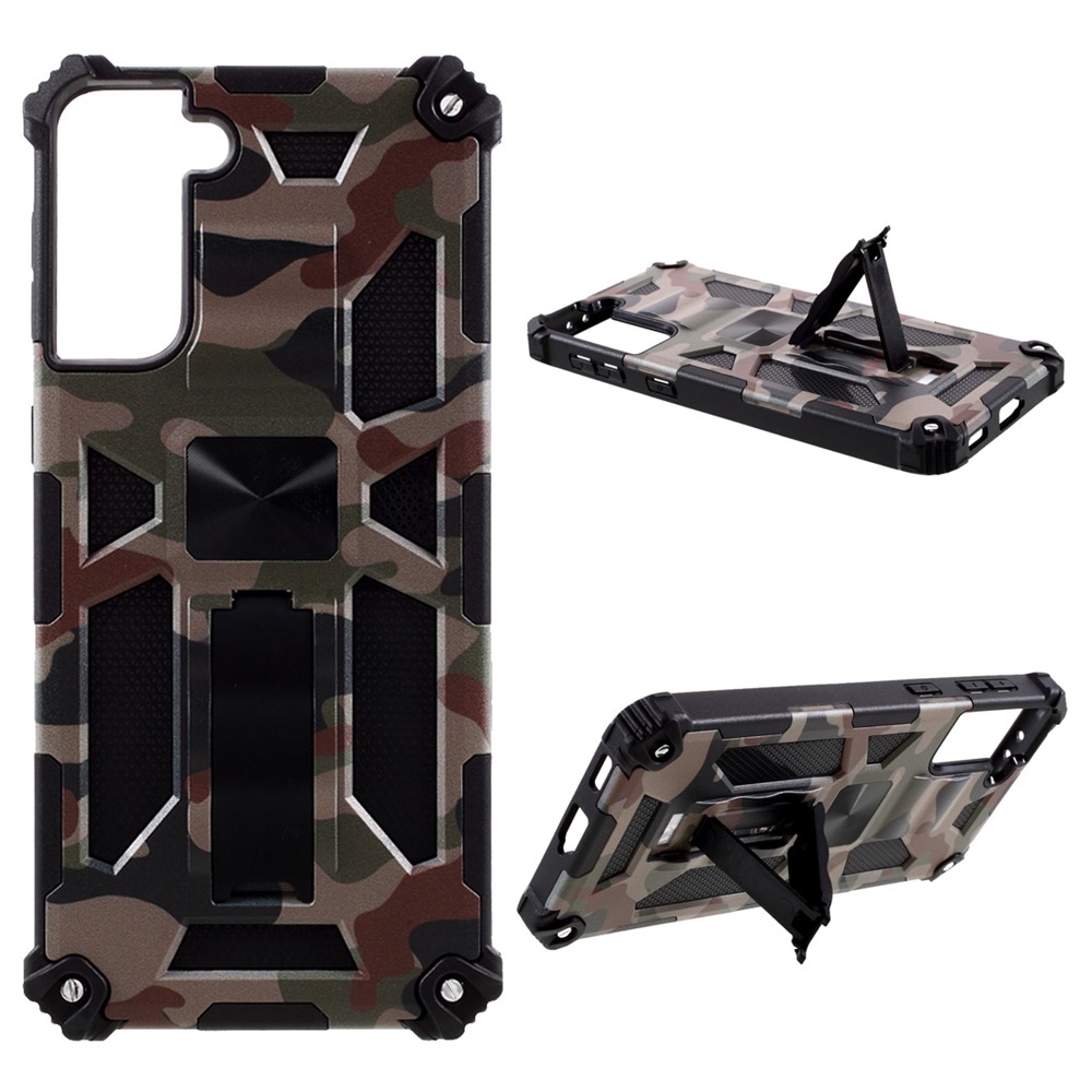 Design de Camuflagem TPU + PC Chogo de Choque de Choque de Chopa de Proteção Para Samsung Galaxy S21 Plus 5G - Exército Verde