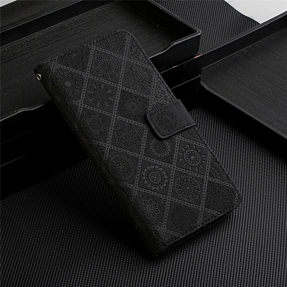 Imprint Ethnic Style Flower Wallet Magnetic Clasp Leather Shell for Samsung Galaxy A12 - Black-10