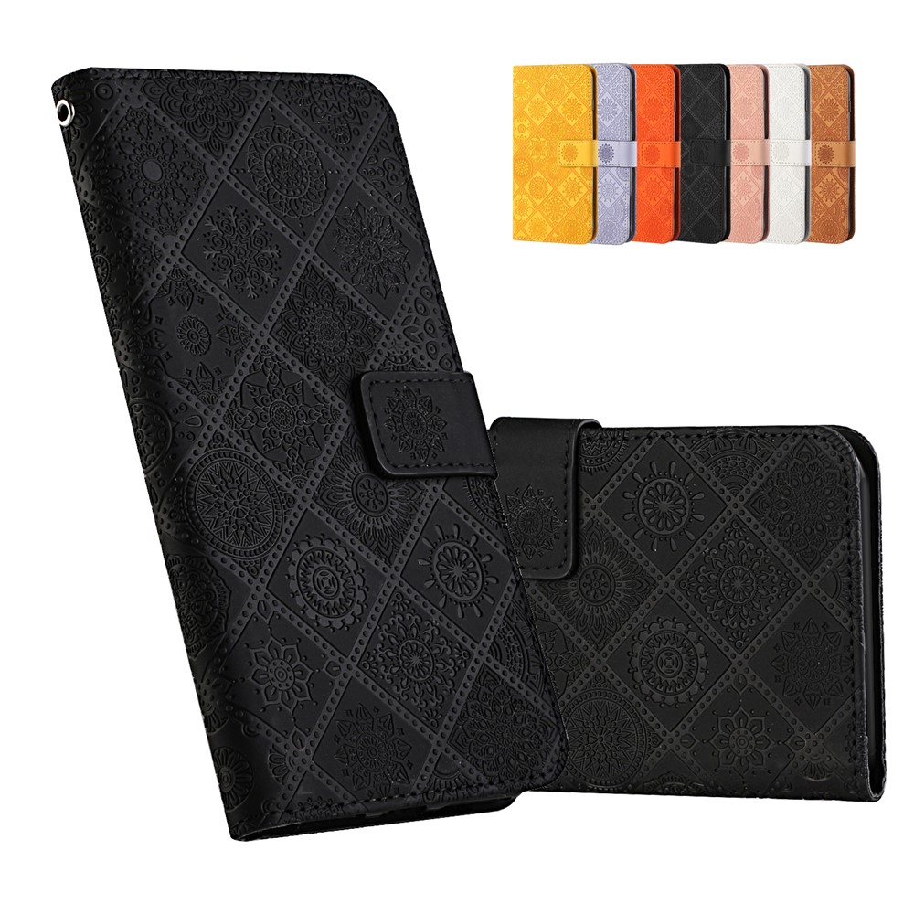 Imprint Ethnic Style Flower Wallet Magnetic Clasp Leather Shell for Samsung Galaxy A12 - Black-11