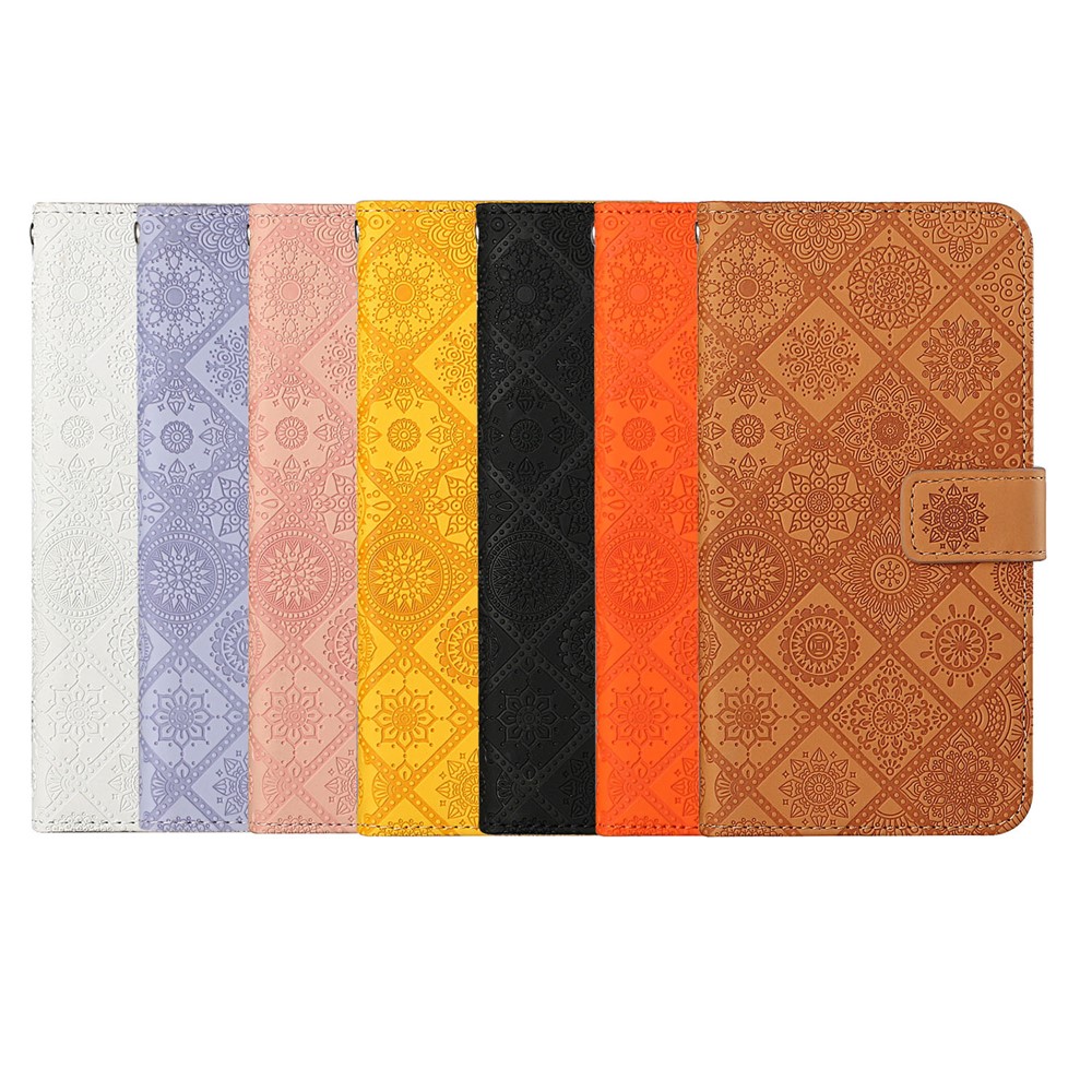 Imprint Ethnic Style Flower Wallet Magnetic Clasp Leather Shell for Samsung Galaxy A12 - Black-12