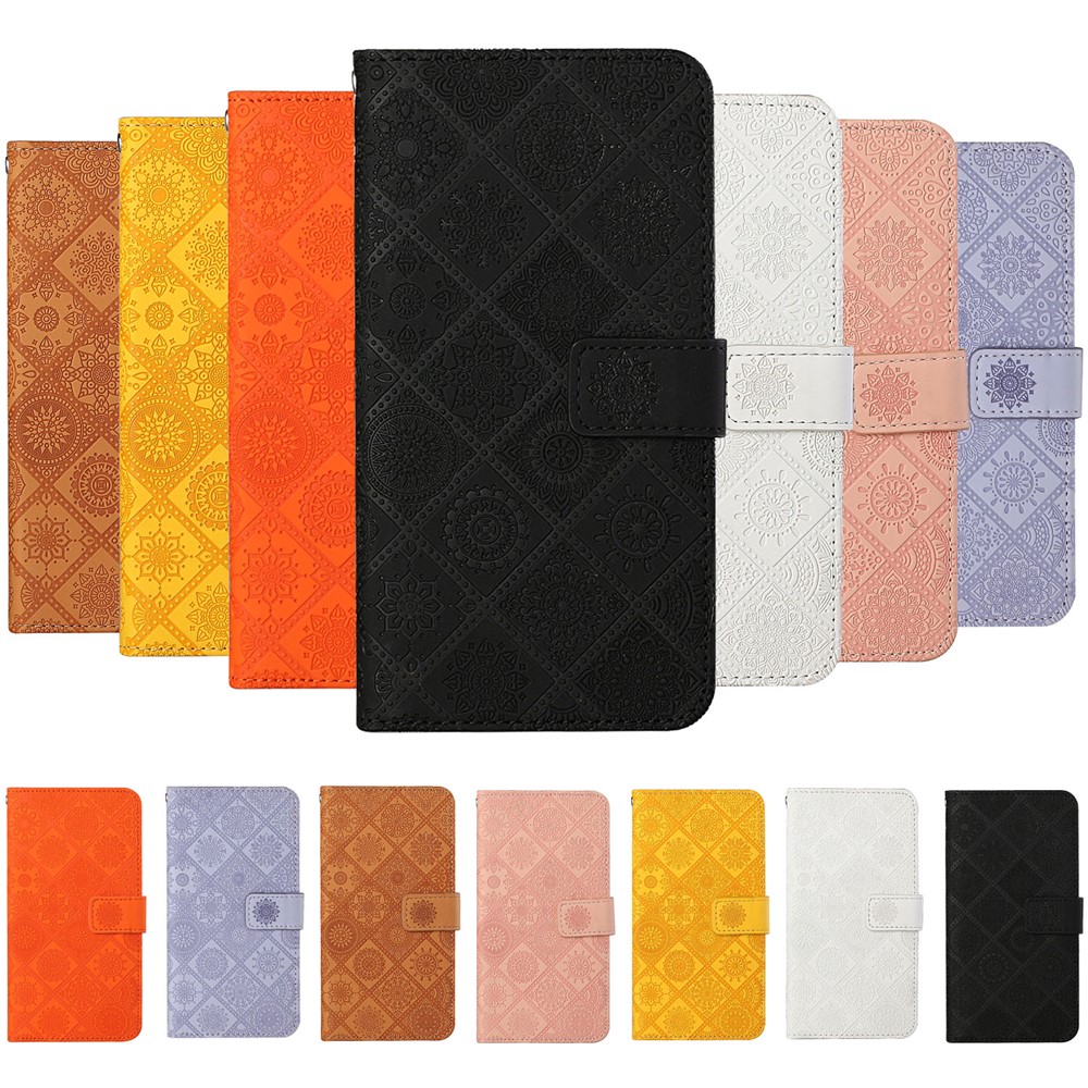 Imprint Ethnic Style Flower Wallet Magnetic Clasp Leather Shell for Samsung Galaxy A12 - Black-13