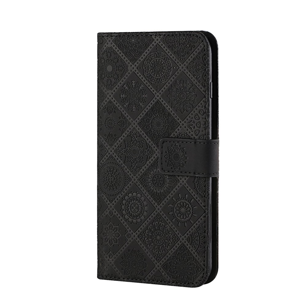 Imprint Ethnic Style Flower Wallet Magnetic Clasp Leather Shell for Samsung Galaxy A12 - Black-3