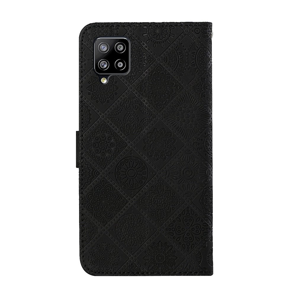 Imprint Ethnic Style Flower Wallet Magnetic Clasp Leather Shell for Samsung Galaxy A12 - Black-4