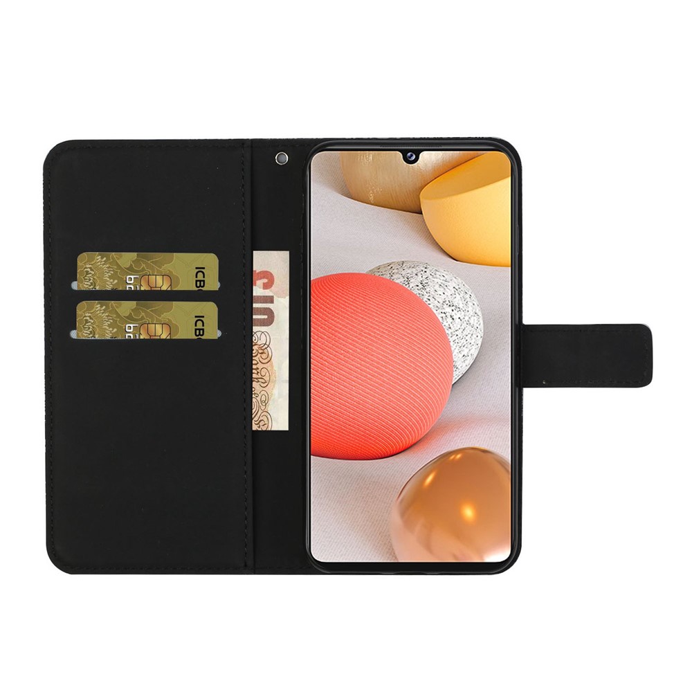 Imprint Ethnic Style Flower Wallet Magnetic Clasp Leather Shell for Samsung Galaxy A12 - Black-6
