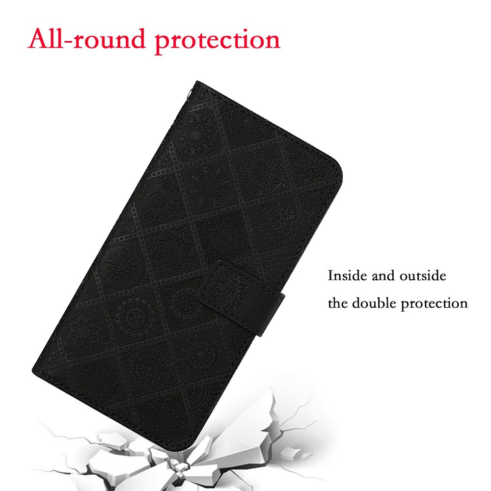 Imprint Ethnic Style Flower Wallet Magnetic Clasp Leather Shell for Samsung Galaxy A12 - Black-8