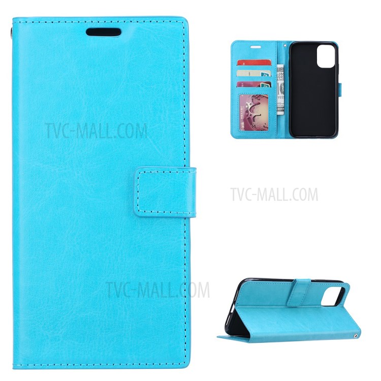 Crazy Horse Stand Wallet Leather Shell for Samsung Galaxy S21+ Protective Case - Blue-1