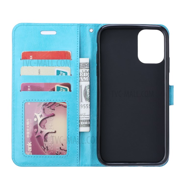 Crazy Horse Stand Wallet Leather Shell for Samsung Galaxy S21+ Protective Case - Blue-4
