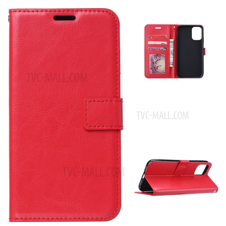 Crazy Horse Wallet Leather Shell for Samsung Galaxy S21 Stand Protective Case - Red-1