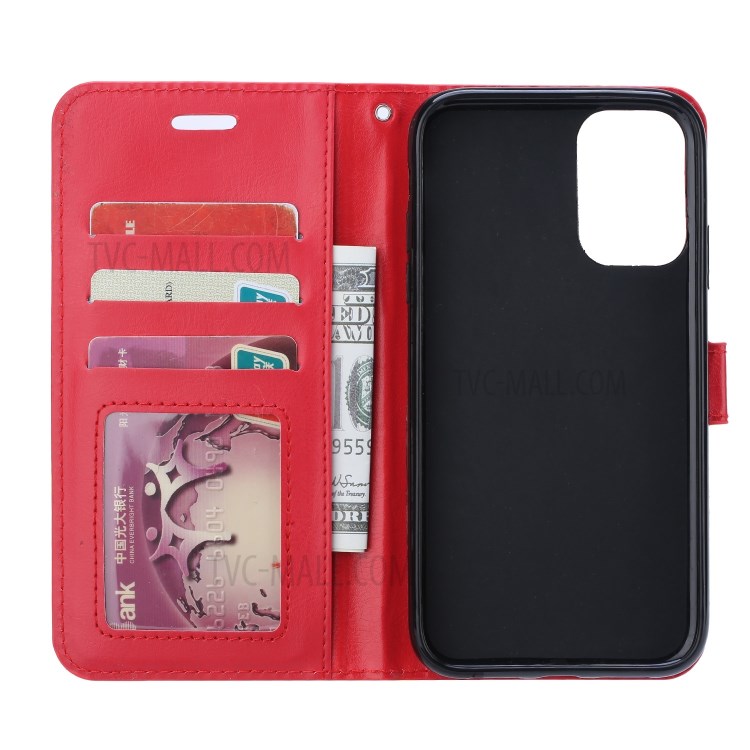Crazy Horse Wallet Leather Shell for Samsung Galaxy S21 Stand Protective Case - Red-4