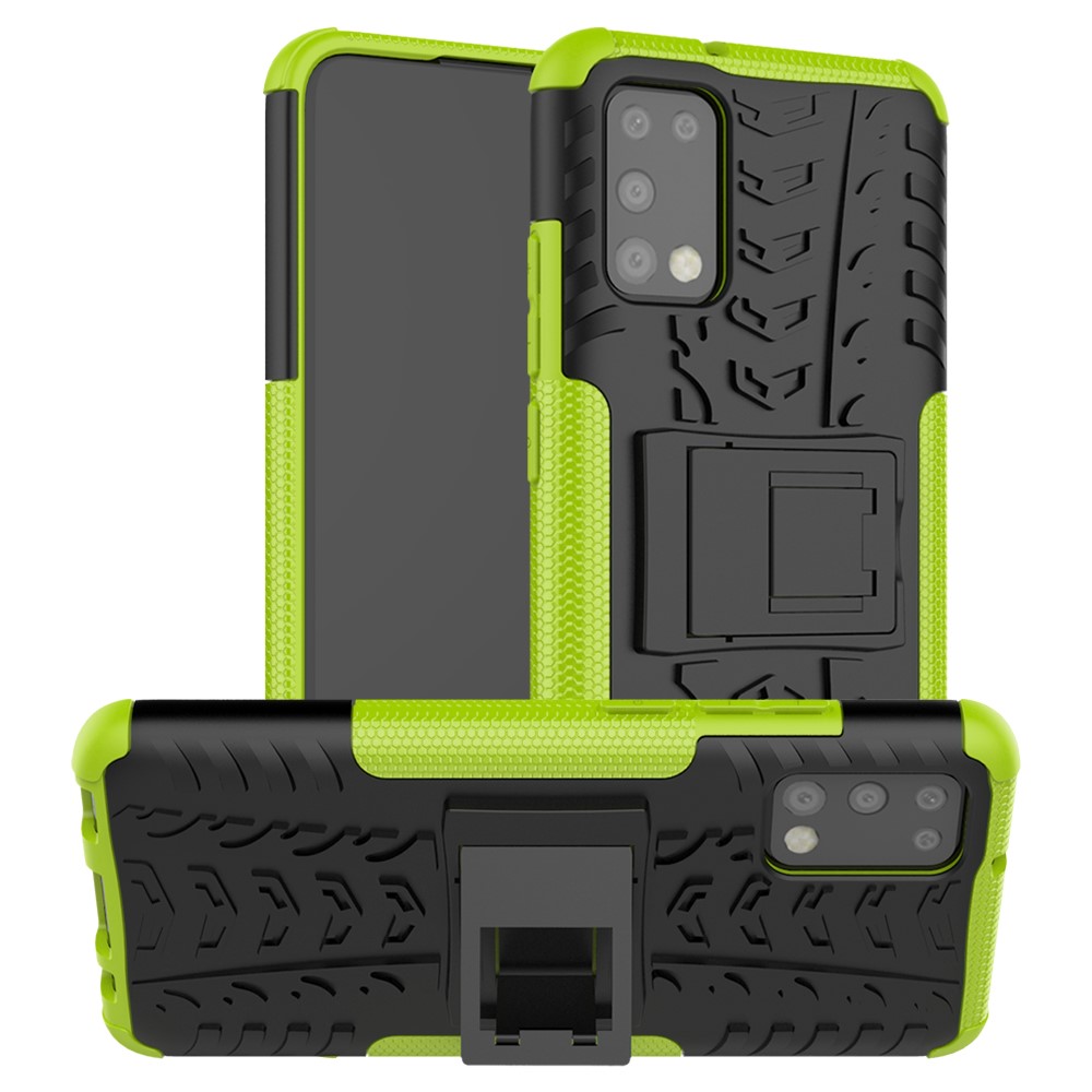 Foldable Kickstand Cool Tyre PC + TPU Hybrid Shell Case for Samsung Galaxy A02s (US Version) - Green-1