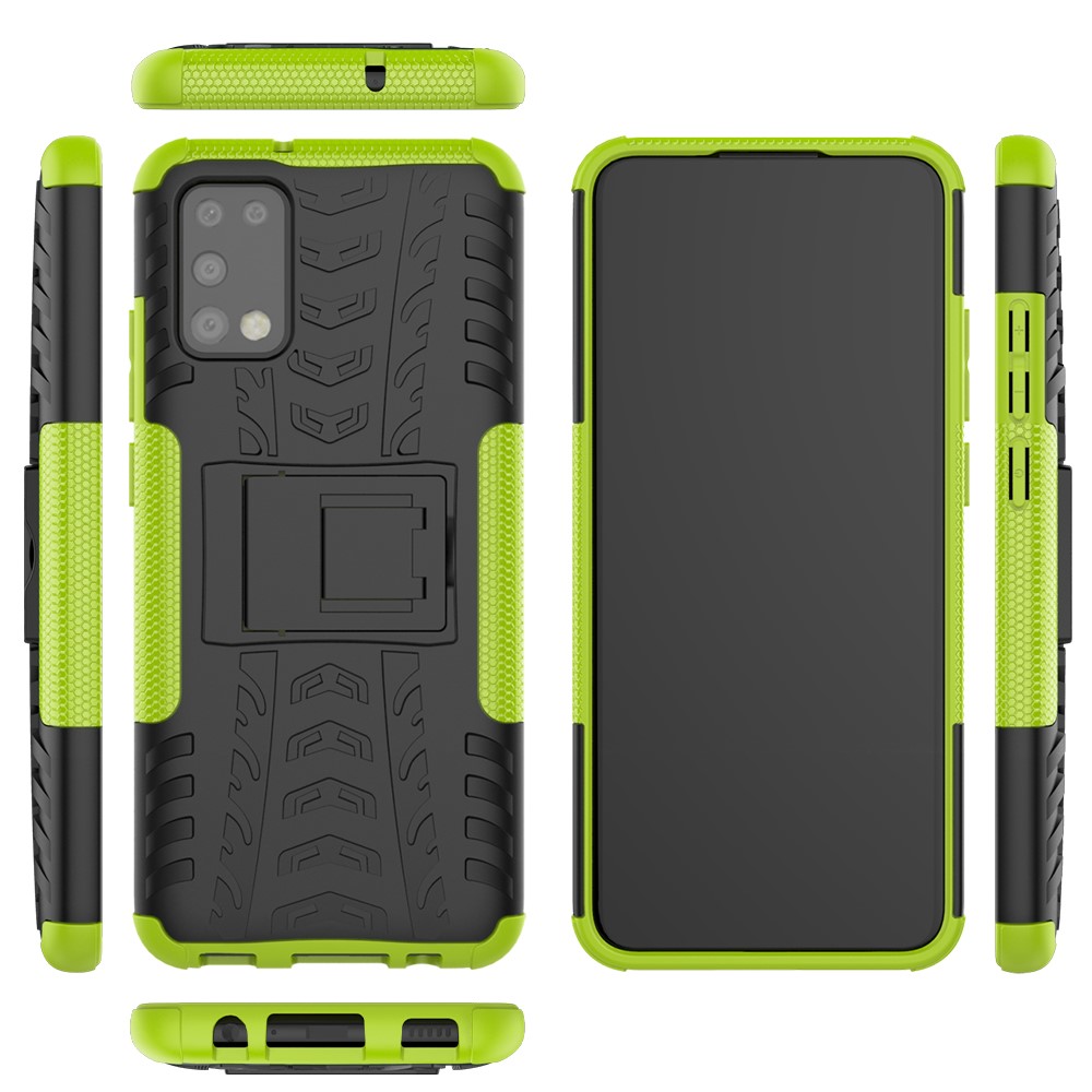 Custode Del Pneumatico Fresco Del Cavalletto Pieghevole PC + Custodia Con Shell Ibrida TPU Per Samsung Galaxy A02s (164.2x75.9x9.1mm) - Verde-3