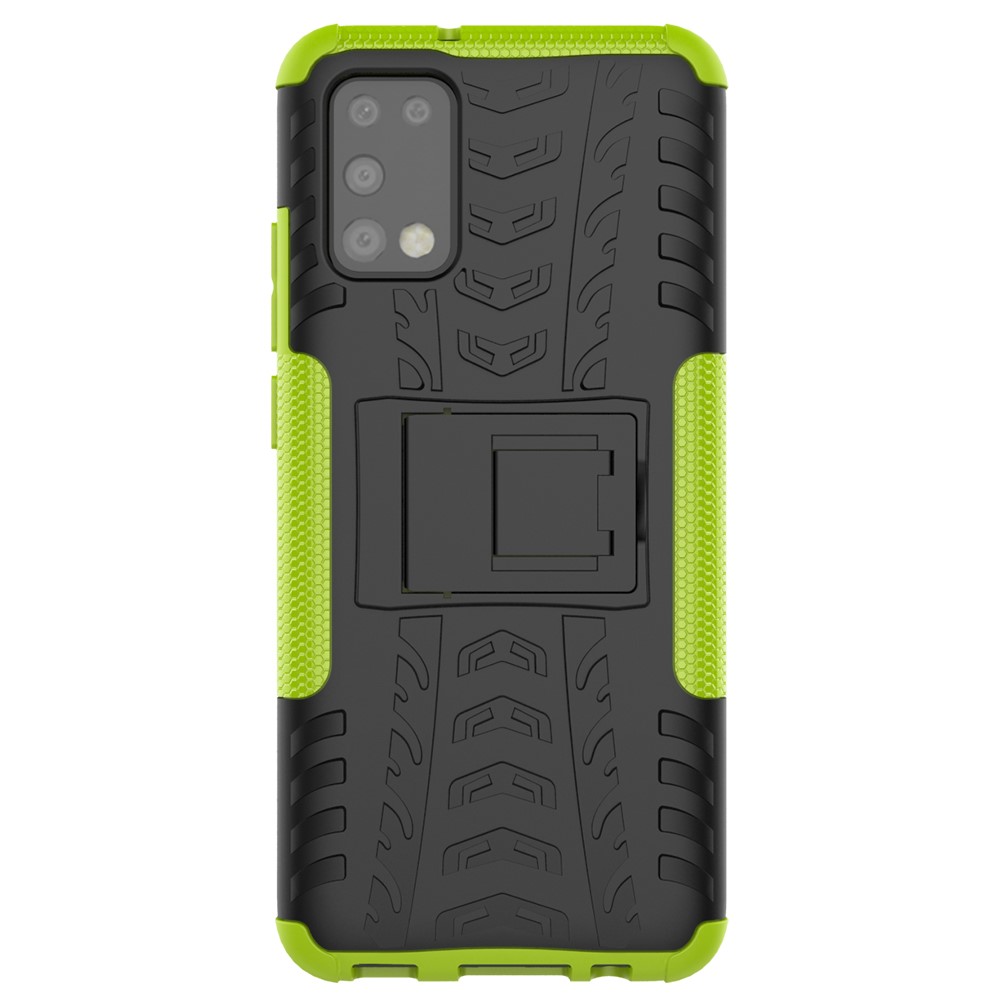 Custode Del Pneumatico Fresco Del Cavalletto Pieghevole PC + Custodia Con Shell Ibrida TPU Per Samsung Galaxy A02s (164.2x75.9x9.1mm) - Verde-4