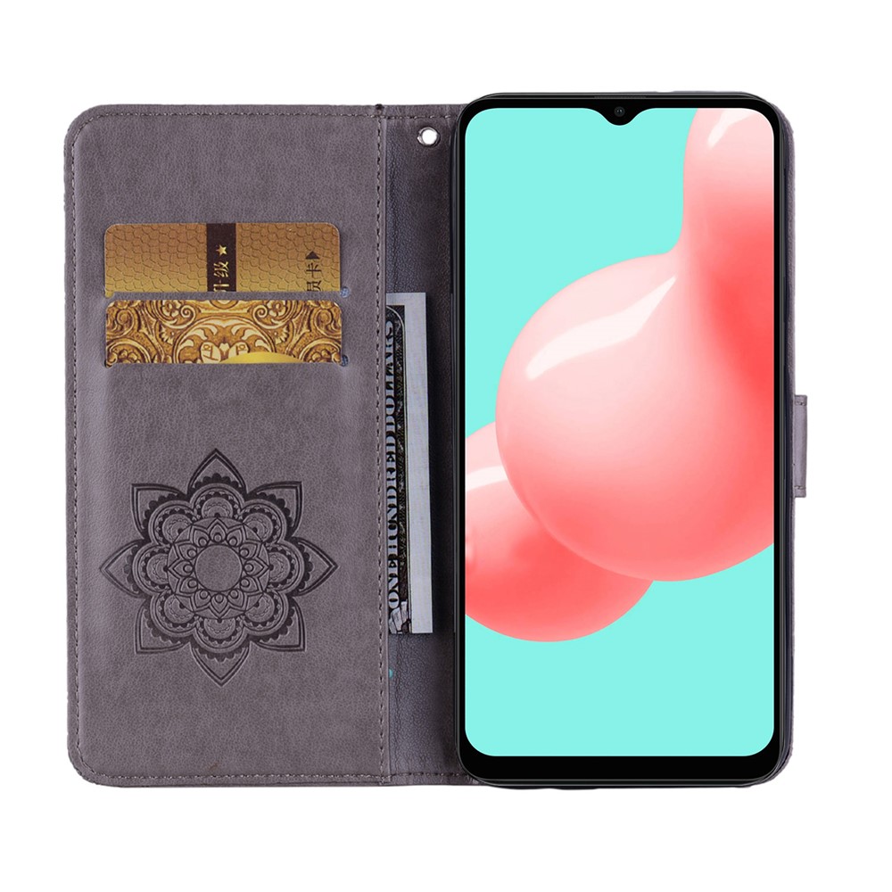Imprint Flower Owl Pattern Stand Leather Wallet Case Cover for Samsung Galaxy A32 - Grey-7