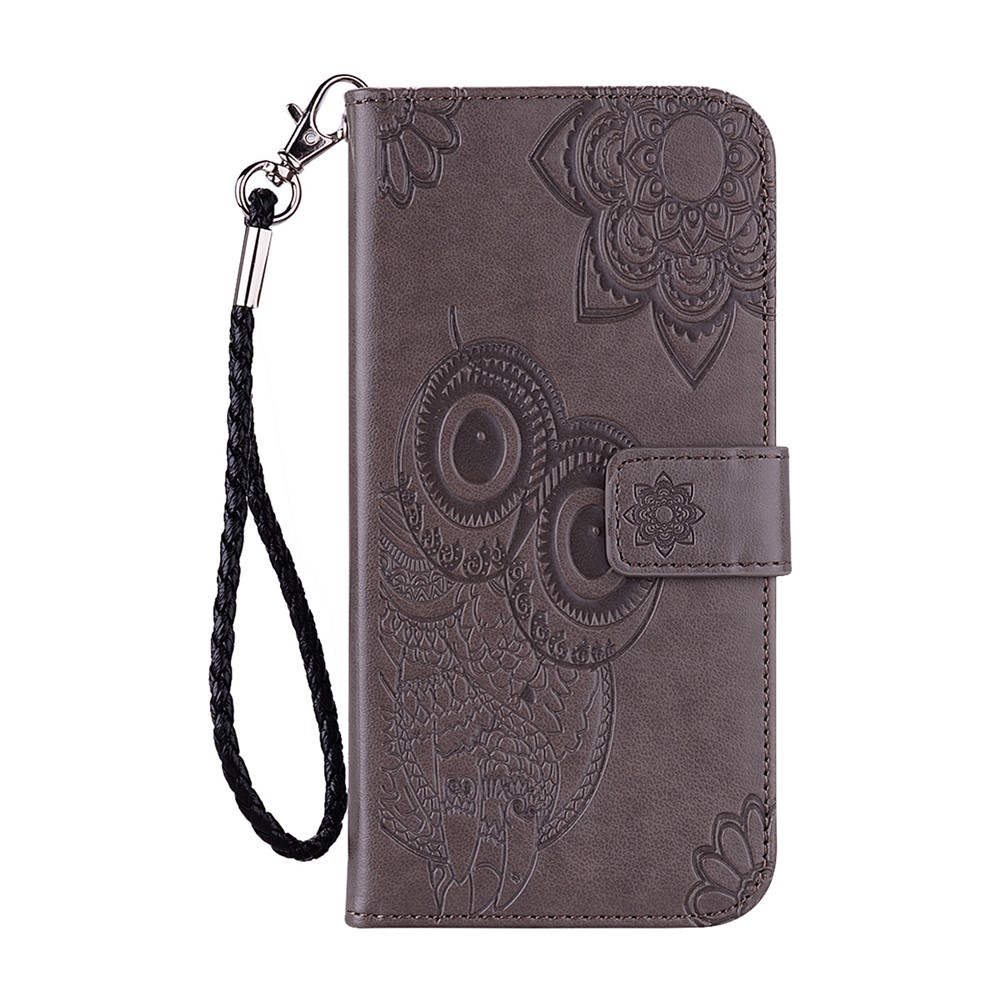 Imprint Owl Flower Leather Protector for Samsung Galaxy A72 5G Shell Stand Cover - Grey-2