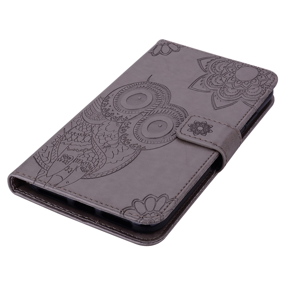 Imprint Owl Flower Leather Protector for Samsung Galaxy A72 5G Shell Stand Cover - Grey-3
