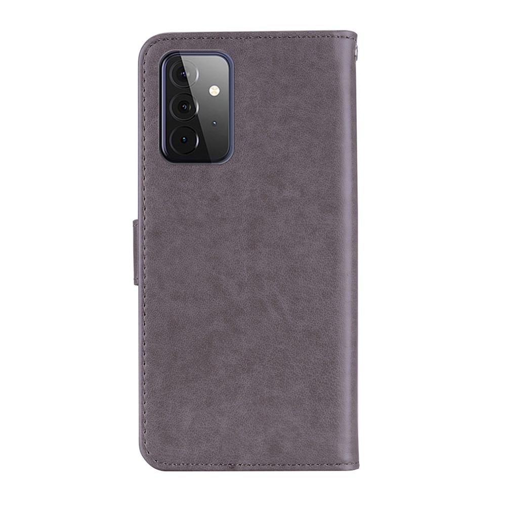 Imprint Owl Flower Leather Protector for Samsung Galaxy A72 5G Shell Stand Cover - Grey-4
