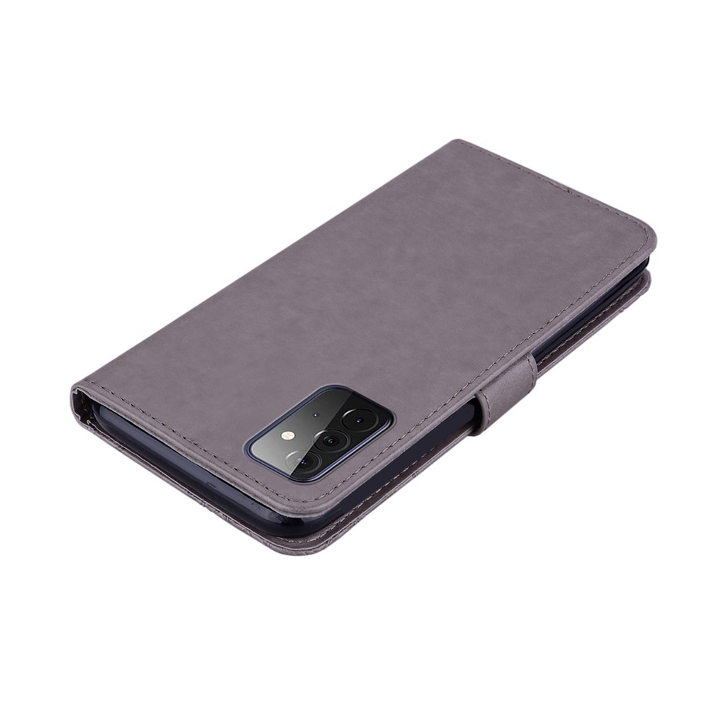 Imprint Owl Flower Leather Protector for Samsung Galaxy A72 5G Shell Stand Cover - Grey-5