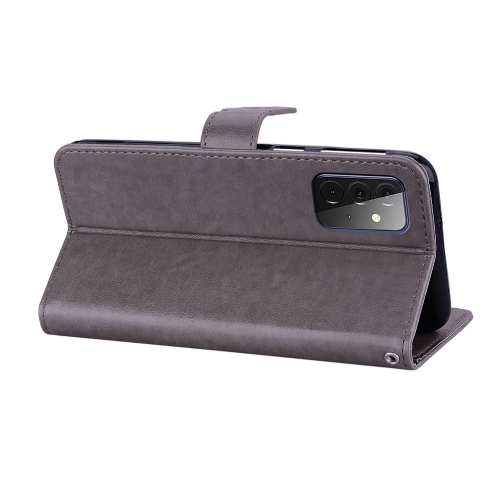 Imprint Owl Flower Leather Protector for Samsung Galaxy A72 5G Shell Stand Cover - Grey-6