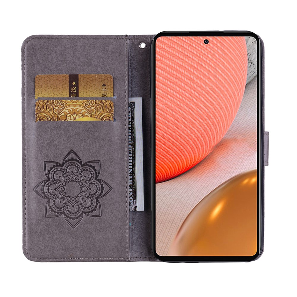 Imprint Owl Flower Leather Protector for Samsung Galaxy A72 5G Shell Stand Cover - Grey-7