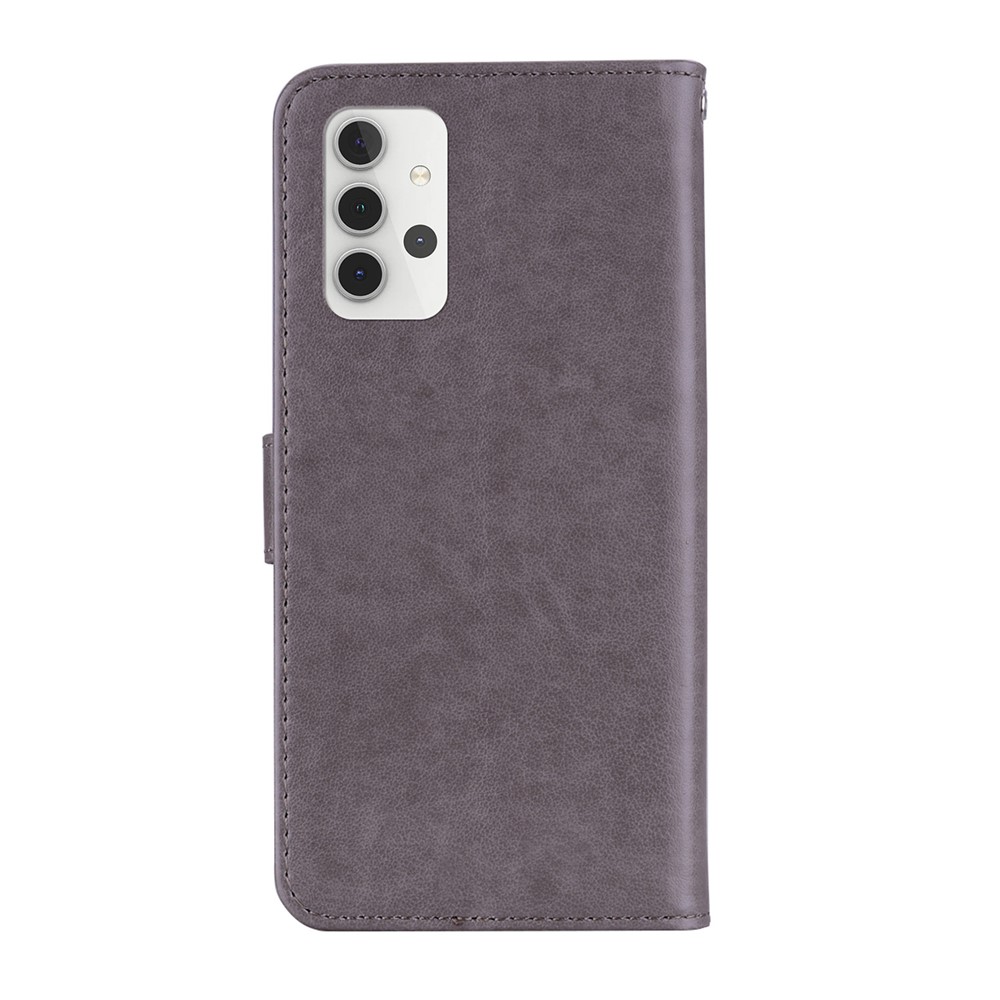 Caja de Cuero de Billetera de Decoración de Diario Infarto de Búho Para Samsung Galaxy A32 5G/M32 5G Stand Shill - Gris