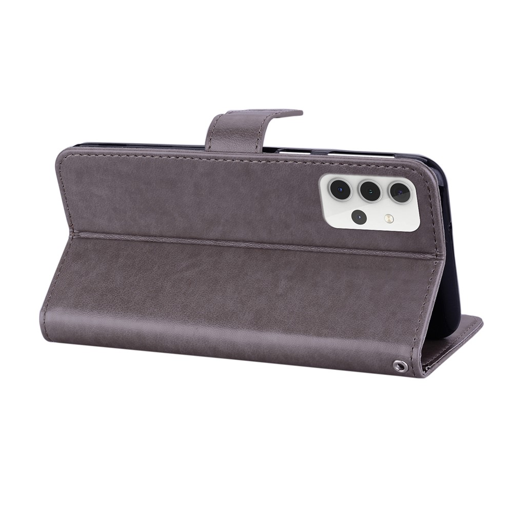 Caja de Cuero de Billetera de Decoración de Diario Infarto de Búho Para Samsung Galaxy A32 5G/M32 5G Stand Shill - Gris