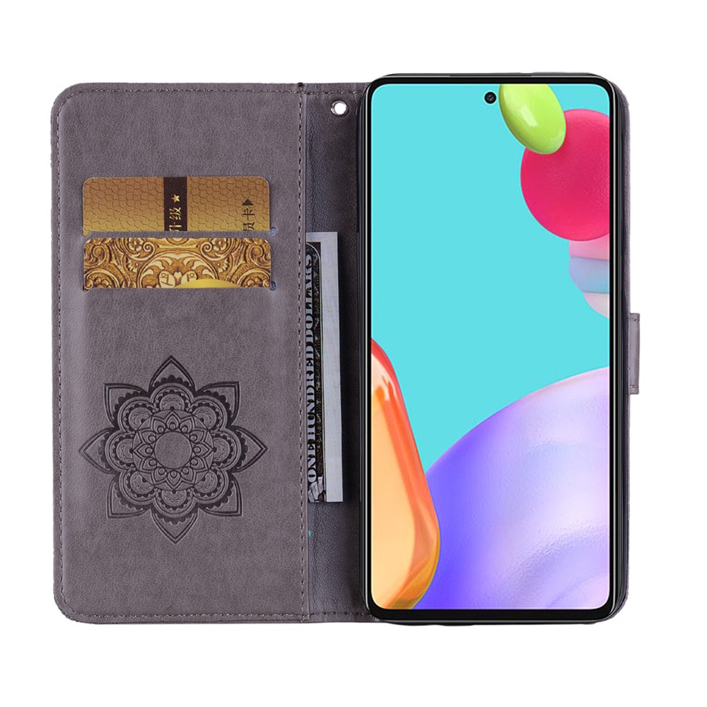 Owl Imprint Rhinestone Decor Wallet Leather Cover for Samsung Galaxy A52 5G Stand Shell - Grey-7