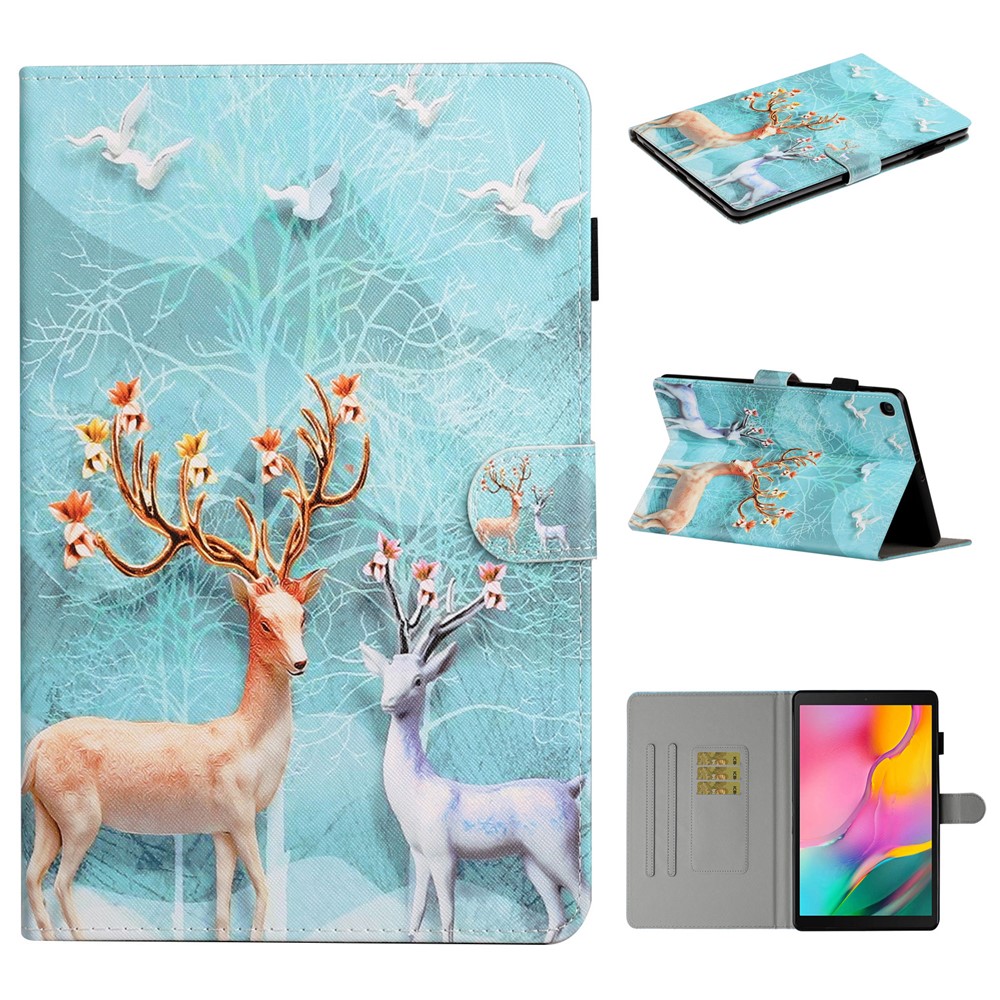 Pattern Printing Card Holder Stand TPU + PU Leather Tablet Case for Samsung Galaxy Tab A7 10.4 (2020) T500 - Elk-1