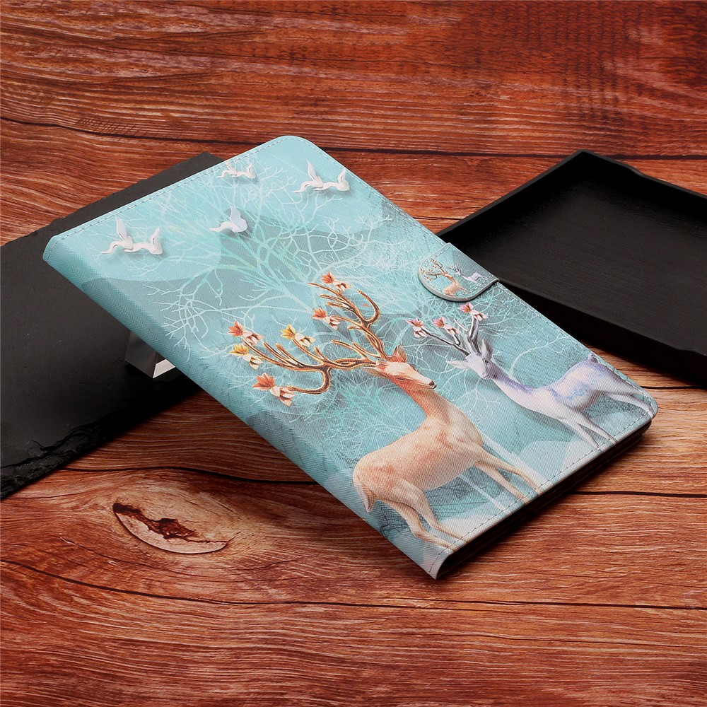 Pattern Printing Card Holder Stand TPU + PU Leather Tablet Case for Samsung Galaxy Tab A7 10.4 (2020) T500 - Elk-9
