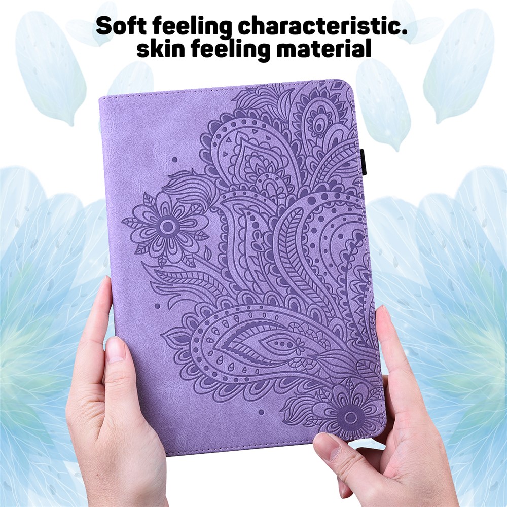Imprinted Flower Pattern Leather Wallet Stand Tablet Protective Shell for Samsung Galaxy Tab A7 10.4 (2020) - Purple-5