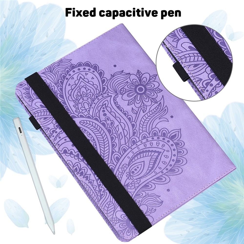 Imprinted Flower Pattern Leather Wallet Stand Tablet Protective Shell for Samsung Galaxy Tab A7 10.4 (2020) - Purple-7