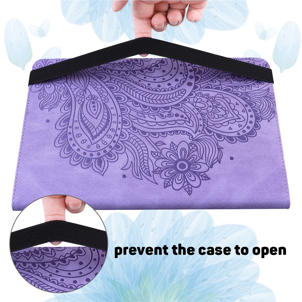 Imprinted Flower Pattern Leather Wallet Stand Tablet Protective Shell for Samsung Galaxy Tab A7 10.4 (2020) - Purple-8