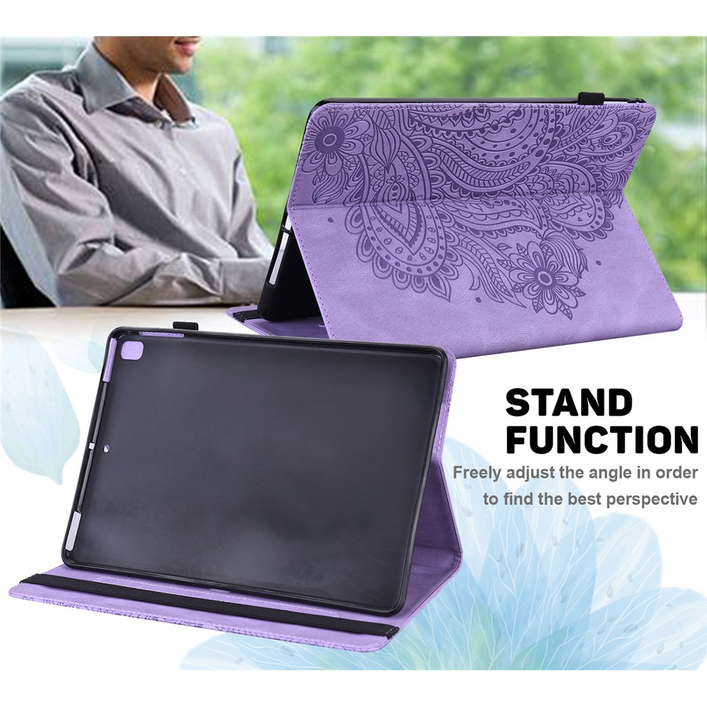 Imprinted Flower Pattern Leather Wallet Stand Tablet Protective Shell for Samsung Galaxy Tab A7 10.4 (2020) - Purple-9