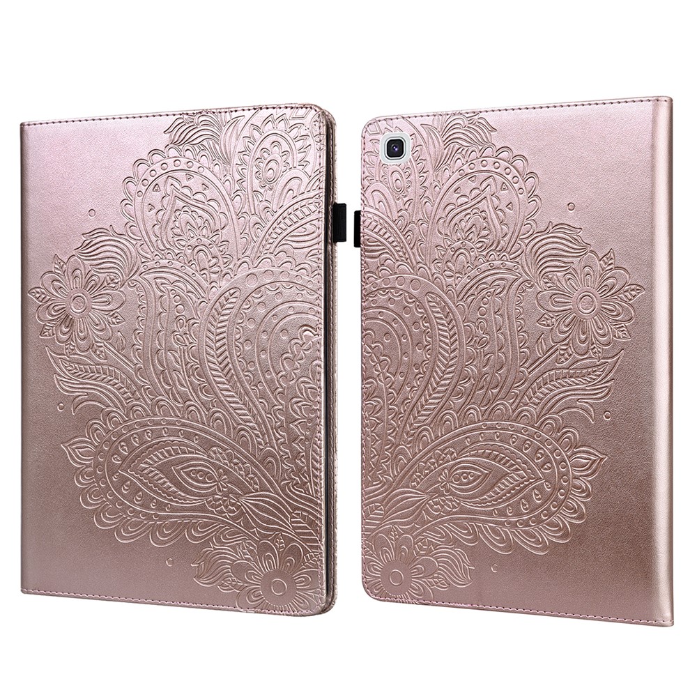 Imprinted Flower Pattern Leather Wallet Stand Tablet Protective Shell for Samsung Galaxy Tab A7 10.4 (2020) - Rose Gold-1