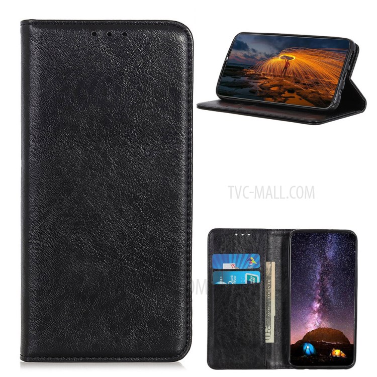 Crazy Horse Texture Wallet Stand Cover Shell for Samsung Galaxy A52 5G Auto-absorbed Phone Case - Black-1