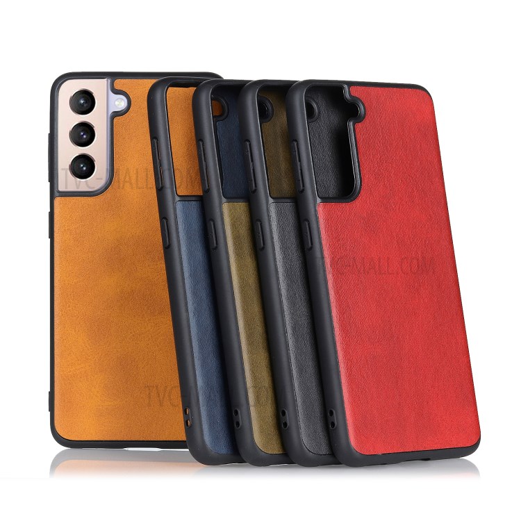 Leather Coated TPU+PC Phone Case for Samsung Galaxy S21 - Brown-10