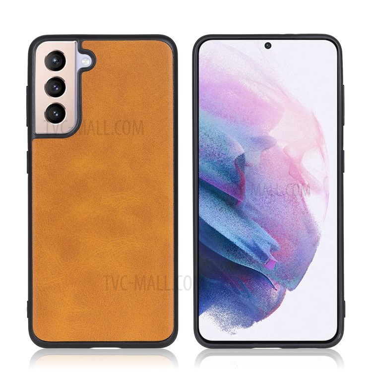 Leather Coated TPU+PC Phone Case for Samsung Galaxy S21 - Brown-2