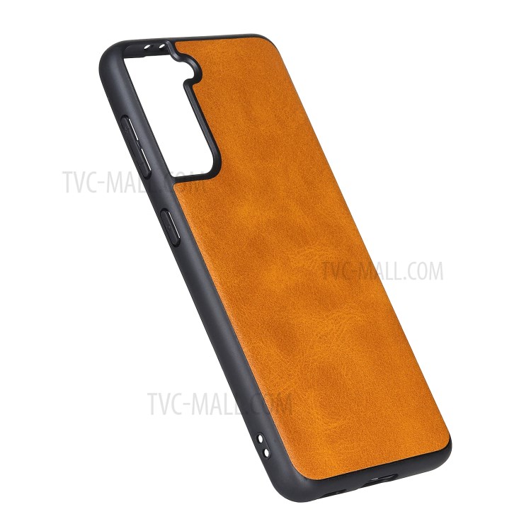 Leather Coated TPU+PC Phone Case for Samsung Galaxy S21 - Brown-4