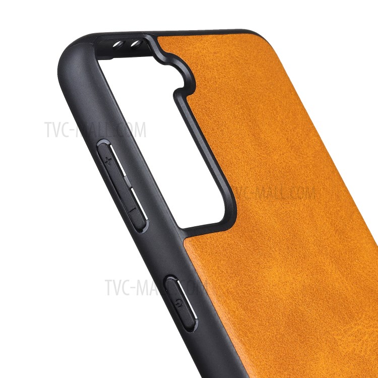 Leather Coated TPU+PC Phone Case for Samsung Galaxy S21 - Brown-5
