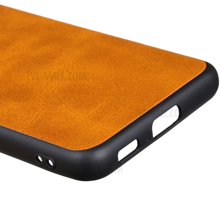 Leather Coated TPU+PC Phone Case for Samsung Galaxy S21 - Brown-6