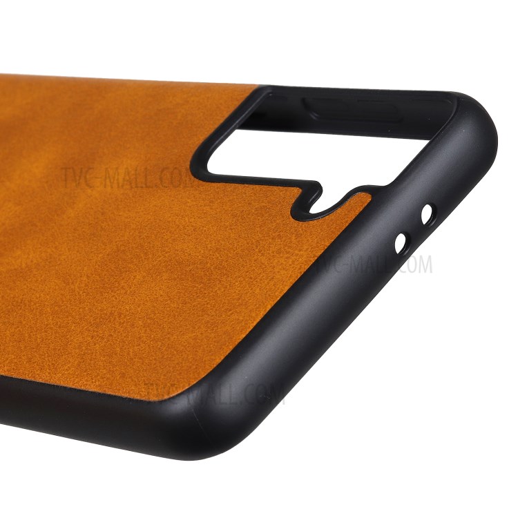 Leather Coated TPU+PC Phone Case for Samsung Galaxy S21 - Brown-7