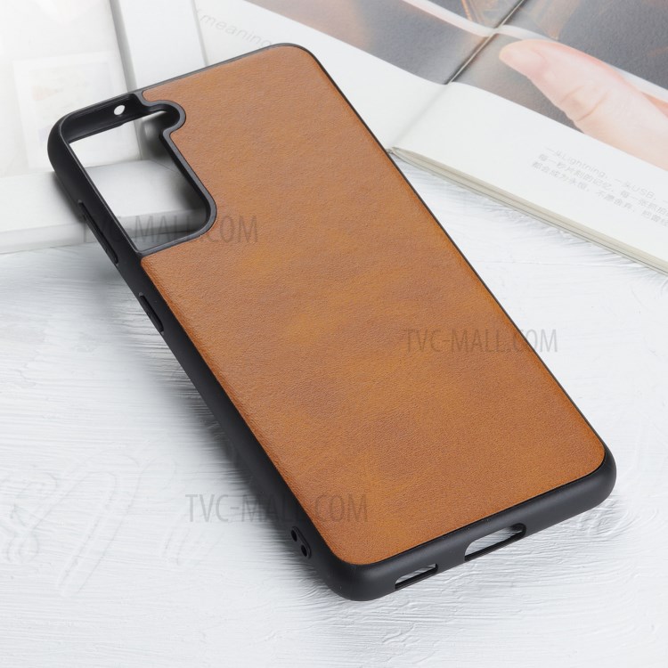 Leather Coated TPU+PC Phone Case for Samsung Galaxy S21 - Brown-9