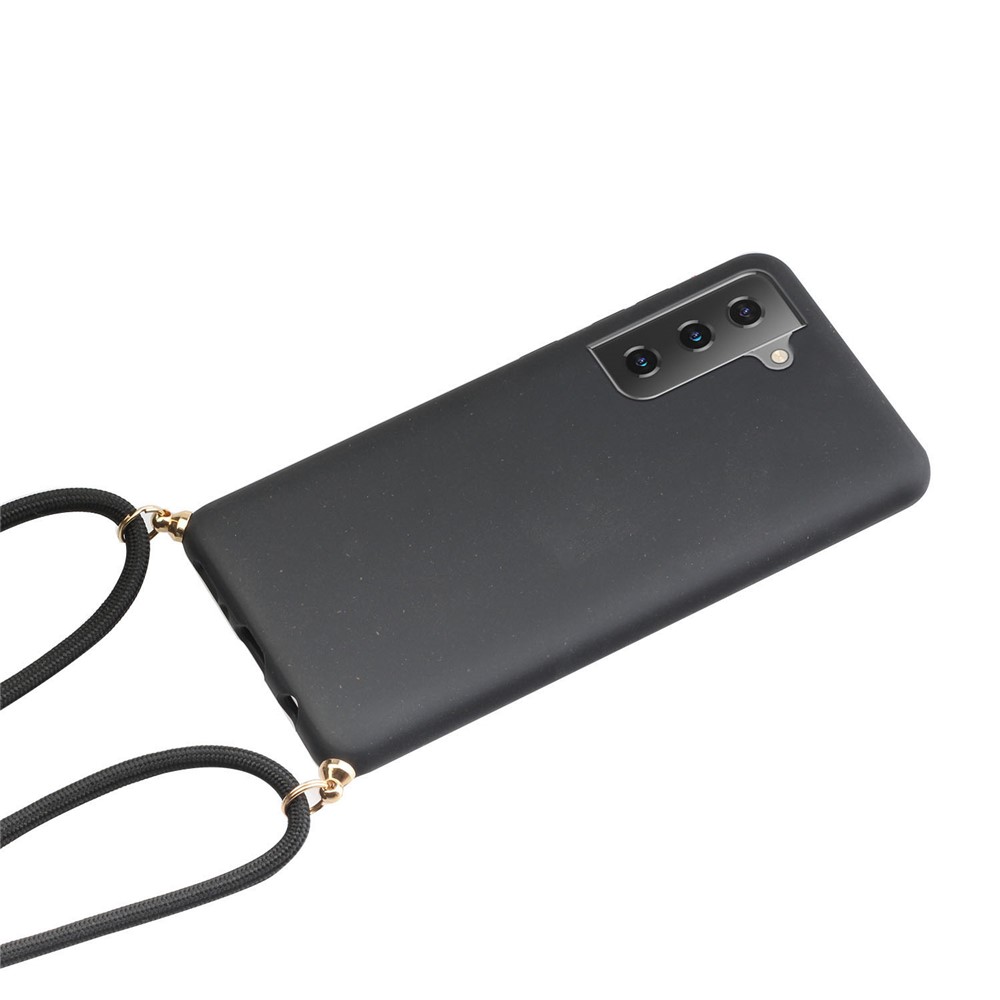 Eco-Friendly Natural Wheat Straw Soft TPU Phone Case with Multi-function Strap for Samsung Galaxy S21+ 5G - Black-2