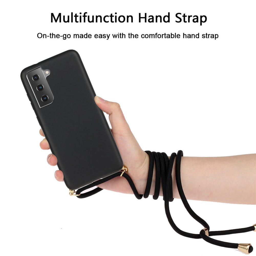 Pour Samsung Galaxy S21 + 5G Natural Eco-respectueux De La Paille De Blé TPU Soft TPU TPU Coque Avec Longue Bracelet - Noir-3