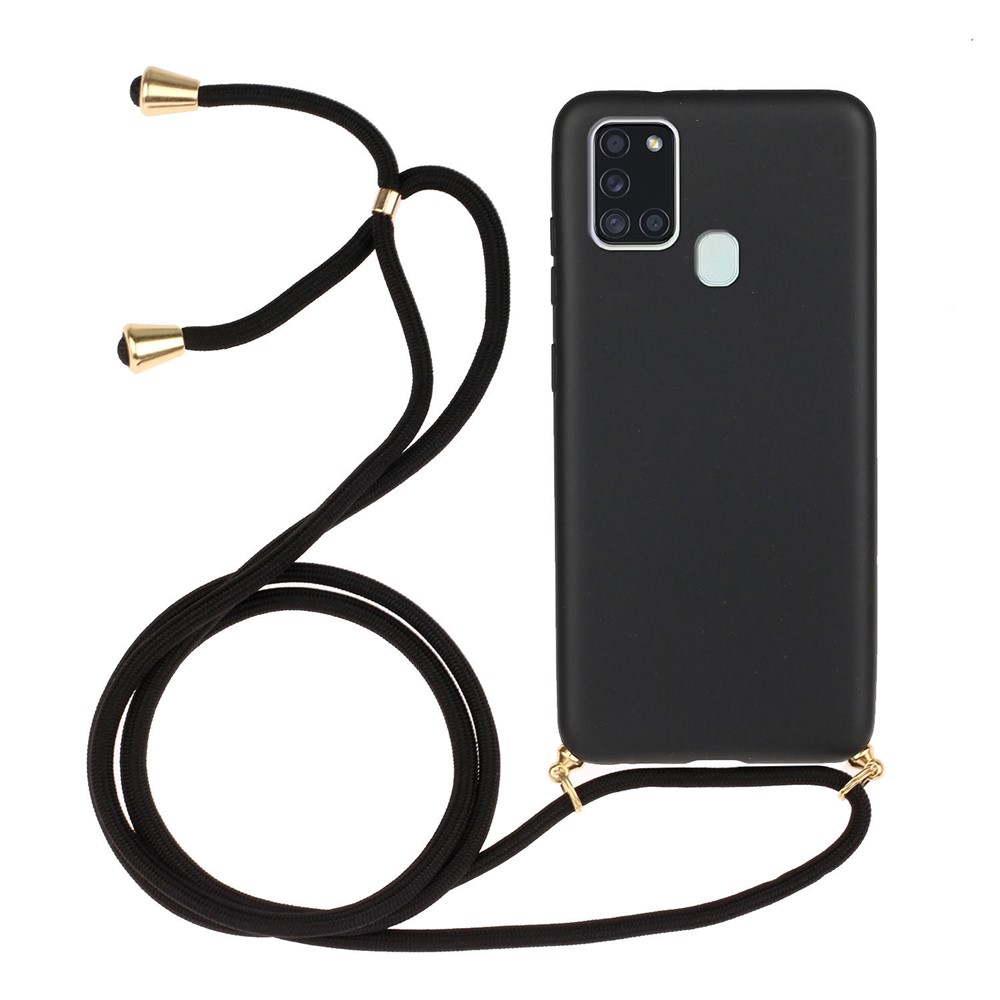Eco-Friendly Natural Wheat Straw Soft TPU Phone Case with Multi-function Strap for Samsung Galaxy A21s - Black-1