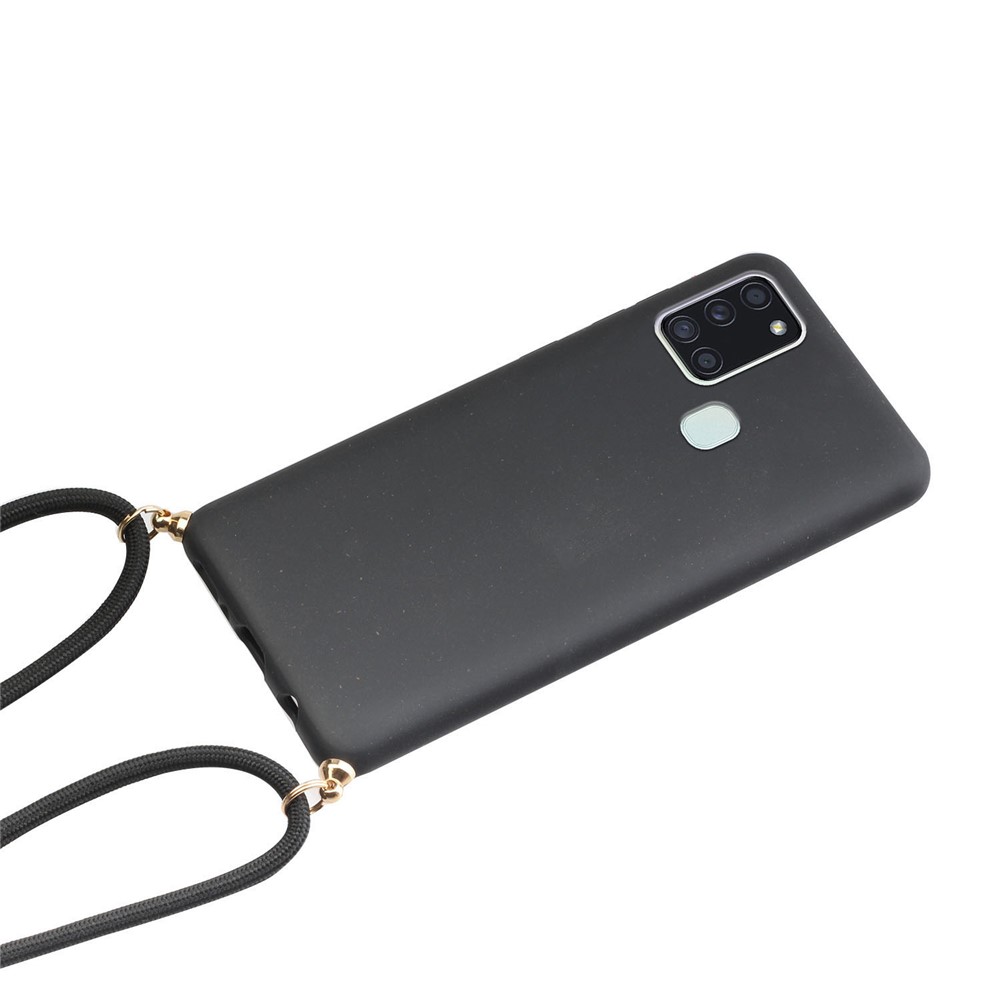Eco-Friendly Natural Wheat Straw Soft TPU Phone Case with Multi-function Strap for Samsung Galaxy A21s - Black-2