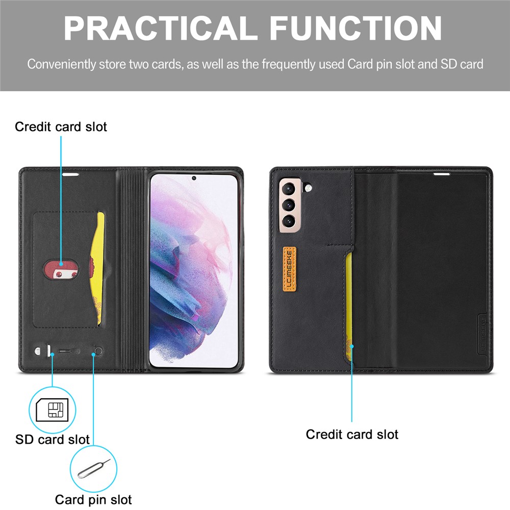 LC.IMEEKE LC-001 Series Card Slots Design Leather Phone Cover Case for Samsung Galaxy S21 Plus 5G - Black-11