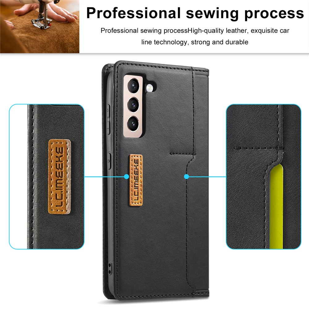 LC.IMEEKE LC-001 Series Card Slots Design Leather Phone Cover Case for Samsung Galaxy S21 Plus 5G - Black-14