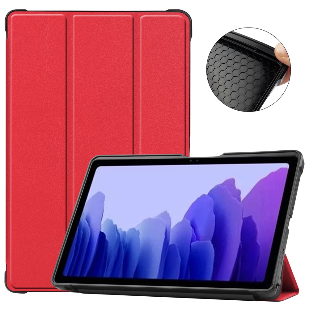 Soft TPU + Litch Texture PU Leather Smart Wake/Sleep Shell Tri-fold Stand Case for Samsung Galaxy Tab A7 10.4 (2020) - Red-1