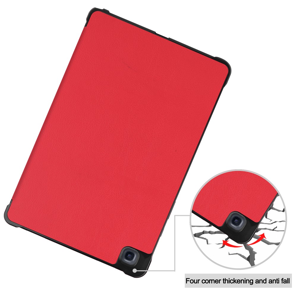 Soft TPU + Litch Texture PU Leather Smart Wake/Sleep Shell Tri-fold Stand Case for Samsung Galaxy Tab A7 10.4 (2020) - Red-9